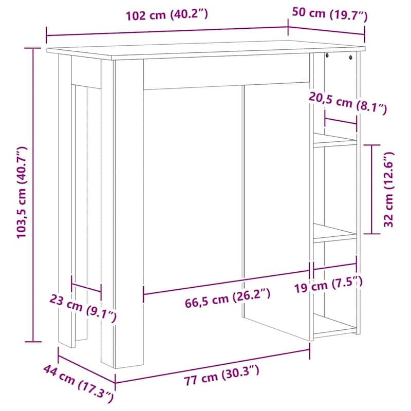 vidaXL Bar Table Kitchen Pub Table Bistro Table with Shelf Engineered Wood - 40.2" x 19.7" x 40.7"
