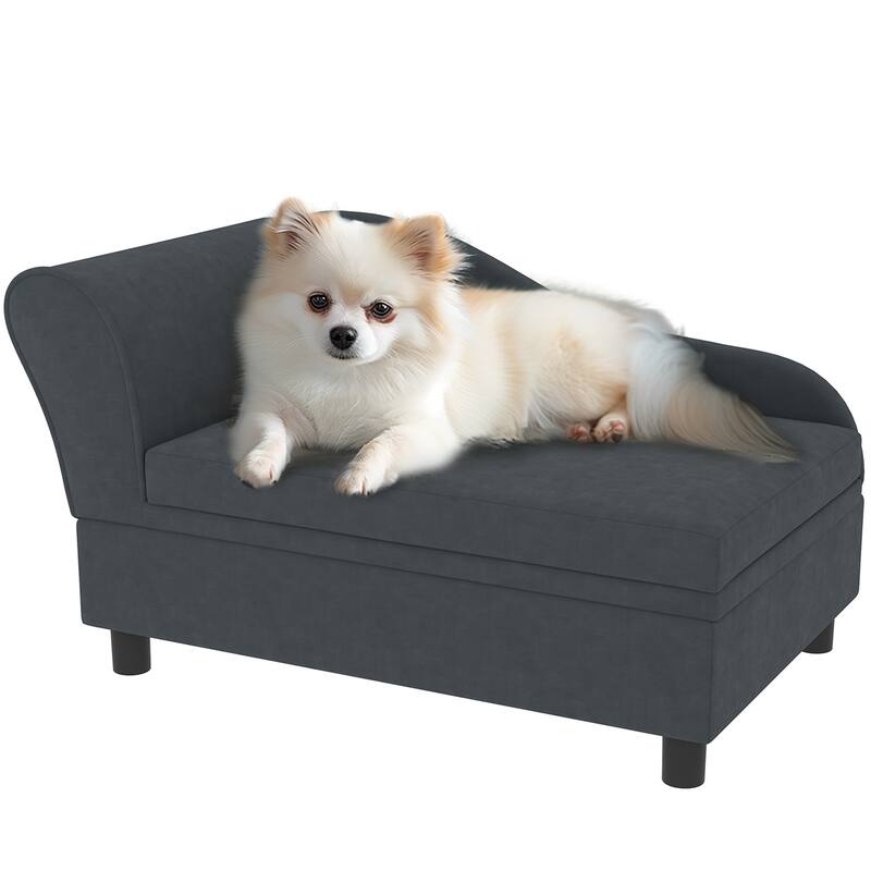PawHut Luxury Small Dog Bed Couch W/ Storage, Little Dog Sofa - Grey