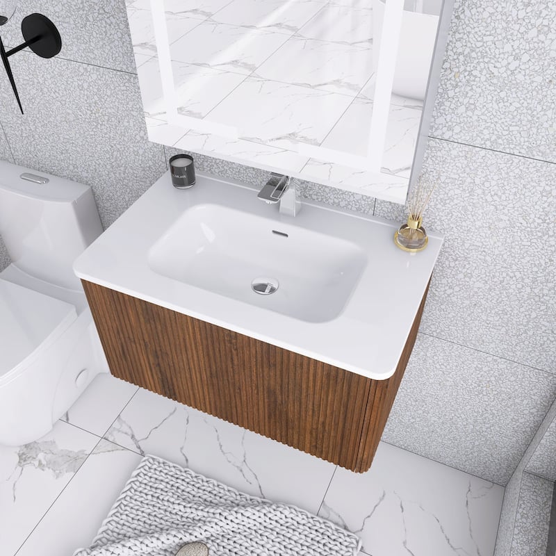 24 in./ 30 in. W Wall Mounted Bathroom Vanity with Integrated Ceramic Sink and Drawer