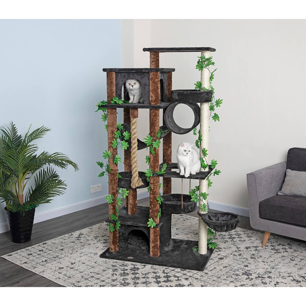 Go Pet Club 70" Forest Cat Tree House Furniture with Leave