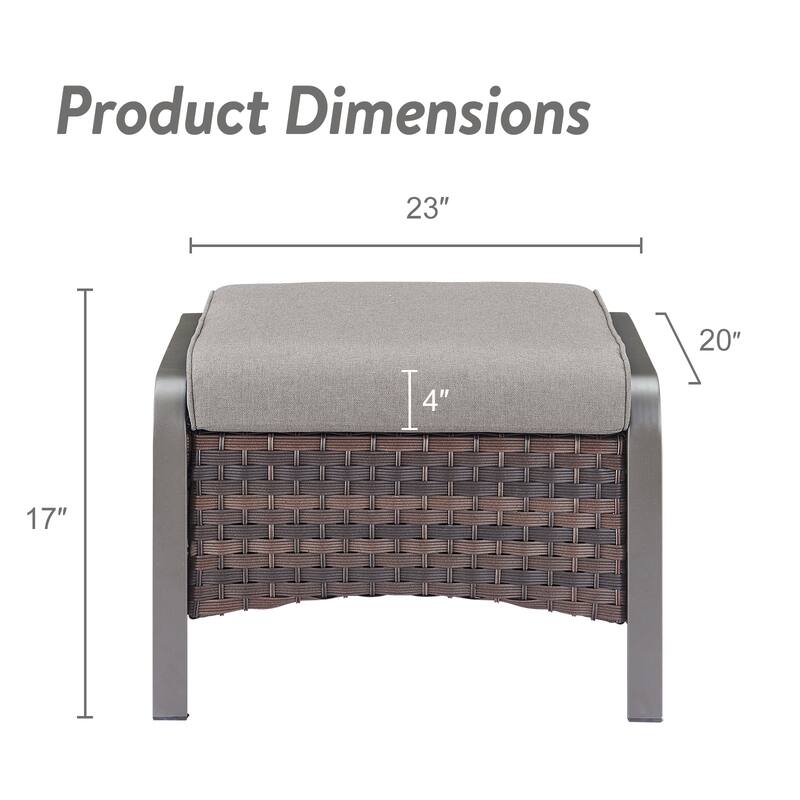 Gymojoy Industrial Style Outdoor Wicker Patio Ottomans Set of 2