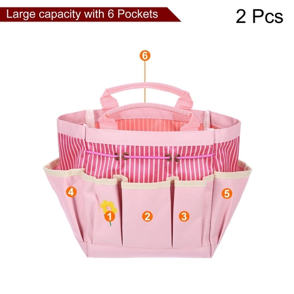 dimension image slide 0 of 2, 2pcs Garden Tool Bag 33.5cm x 10cm x 24cm Oxford with Pockets, Pink