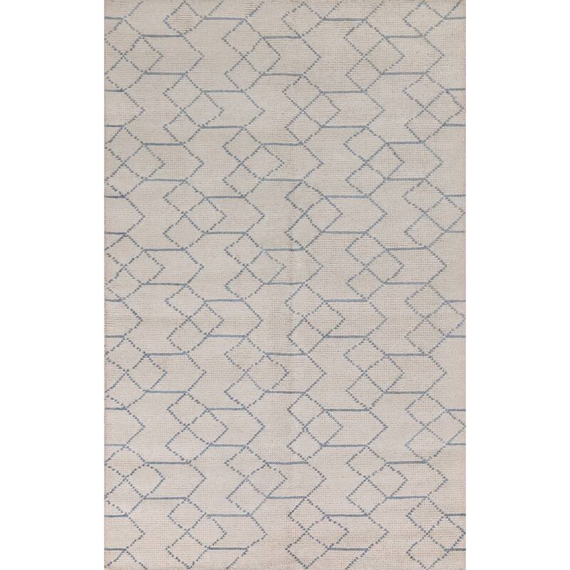 All-Over Moroccan Indian Area Rug Hand-Knotted Wool Carpet - 5'0"x 7'11"