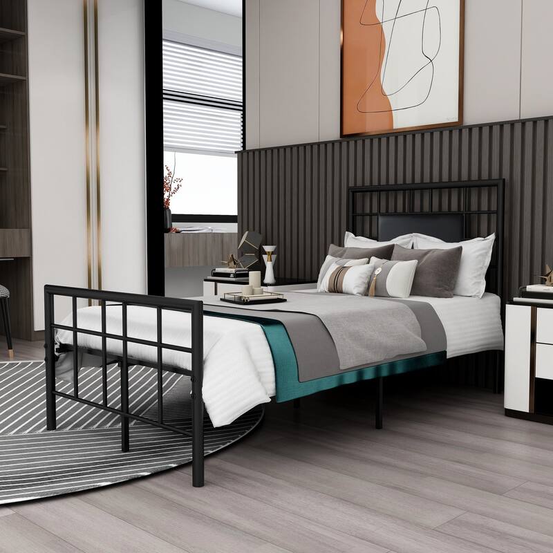 Alazyhome Modern Design Black Metal Platform Bed Frame with Headboard