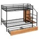 preview thumbnail 7 of 10, Black Twin over Full Size Metal Bunk Bed with Drawer and Lateral Storage Ladder and Wardrobe