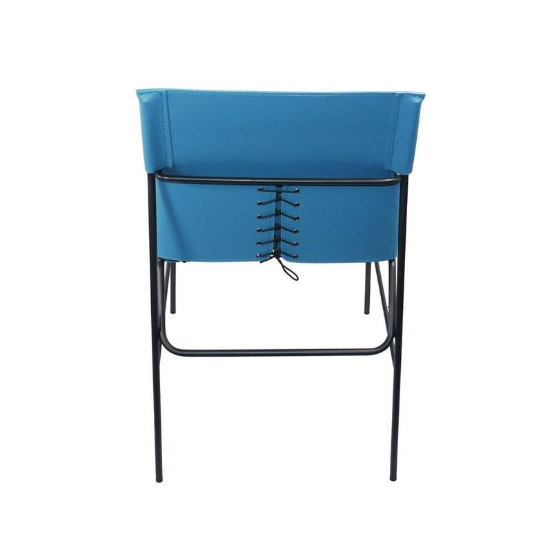 Aria Home Blue Fabien Recycled Leather Dining Chair with Matte Frame
