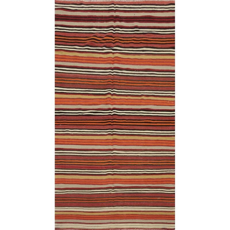 Hand Woven Oriental 100% Wool Carpet Southwestern Geometric Oranges & Rust Kilim Area Rug - 10' 1'' X 4' 11''