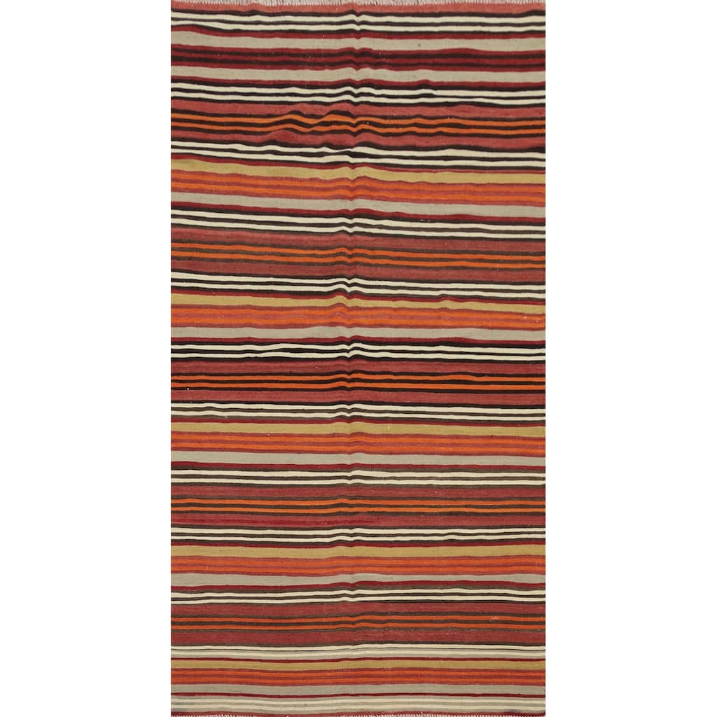 Hand Woven Oriental 100% Wool Carpet Southwestern Geometric Oranges & Rust Kilim Area Rug - 10' 1'' X 4' 11''