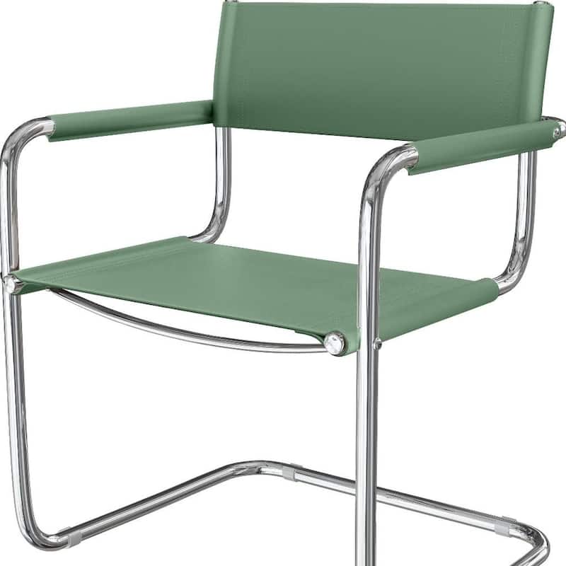 HomeRoots 23" Silver And Green Leather and Stainless Steel Arm Chair - 22.95 in. x 31.30 in. x 23.62 in.