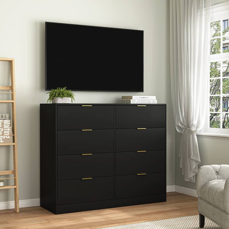 Double Dresser Dressing Table for Bedroom, 8 Drawers Cabinet Tall Chest of Drawer Closet Storage Organizer