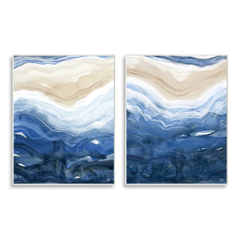 Stupell Abstract Ocean Geode Landscape Busy Blue Beige Lines 2pc Multi Piece Wood Wall Art Set - 13 x 19