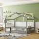 preview thumbnail 10 of 25, Wooden Full Size House Bed with Enclosed Play Space and Fence Design Full Grey