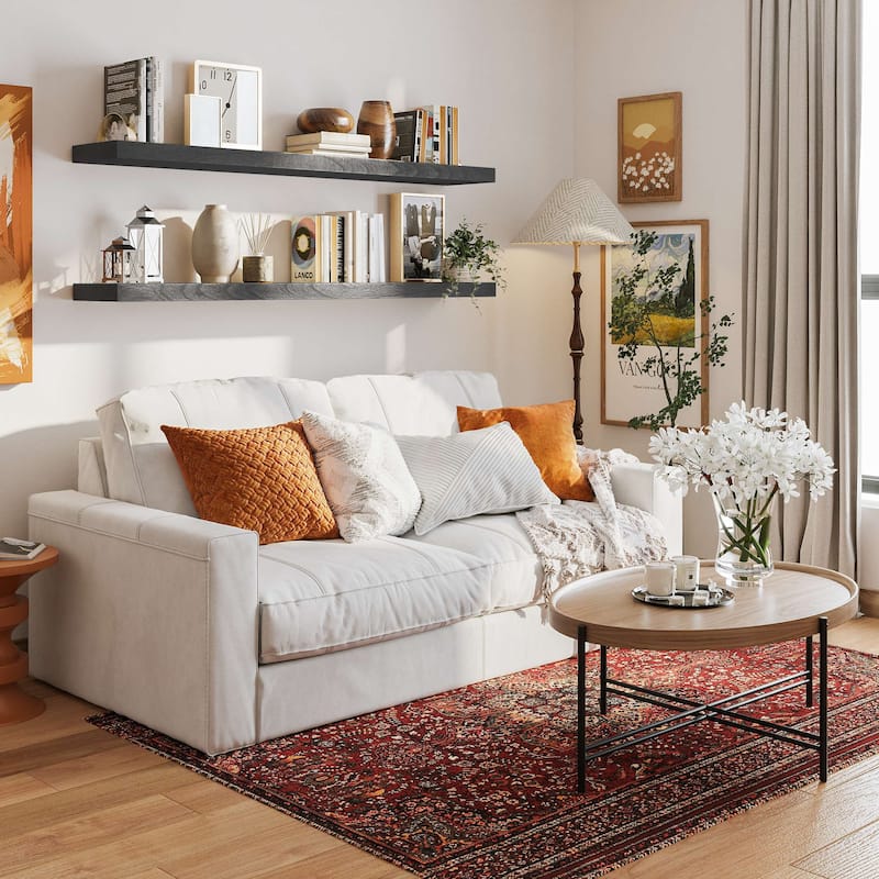 Wallniture Bois Wood Board 60" Long, 10'' Deep, 2" Thick, Hidden Bracket Shelf for Wall, Floating Bookshelf, Special Walnut, 1Pc