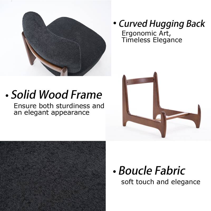 30"W Mid-Century Modern Accent Chair with Solid Wood Frame, Boucle Comfy Living Room Chair for Bedroom Lounge Reading Room