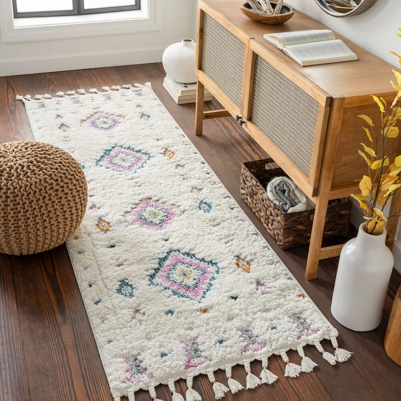 Livabliss Bohemian & Eclectic Lofty Tribal Area Rug - 2'7" x 7'3" - Cream/Blue