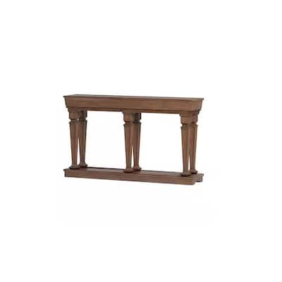 60" Modern Brown Wood Console Table with Oak Finish and Storage Shelf for Living Room - 60”L x 12”W x 35”H