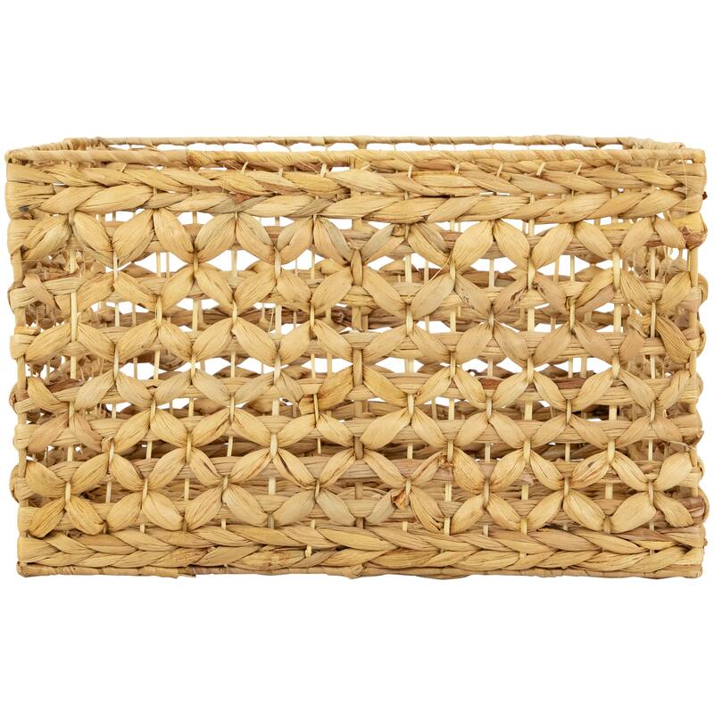 Set of 3 Diamond Weave Rectangular Water Hyacinth Baskets with Handles 17.75" - 15.5