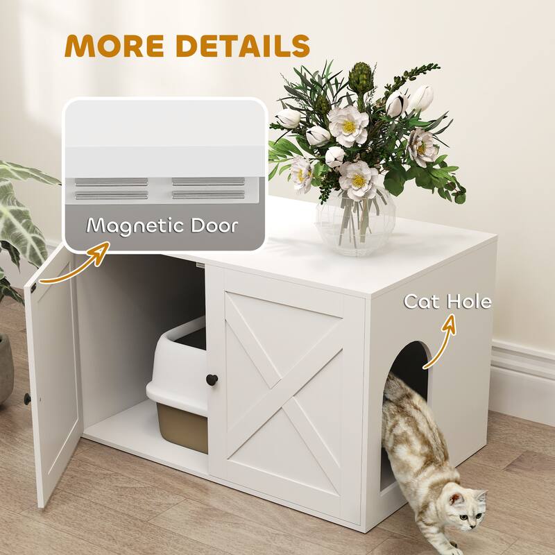 Wooden Cat House With Litter Box Storage And Table Top