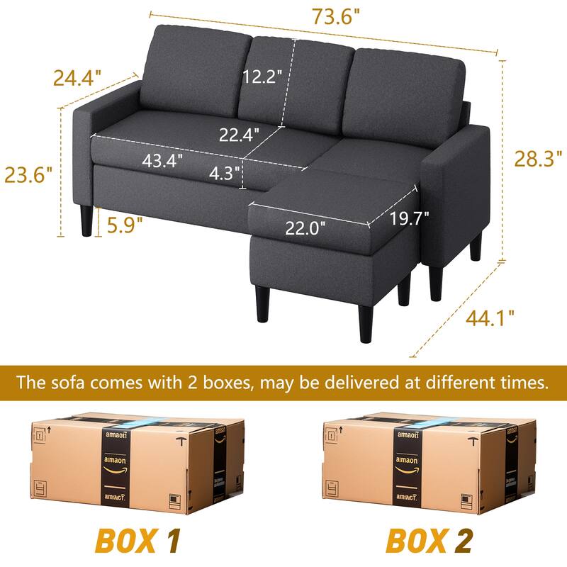 Futzca 74" Convertible Sectional Sofa Couch, Small L-Shaped Sofa