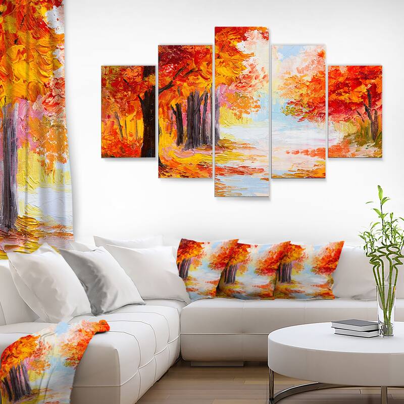 Designart 'Orange Forest in Autumn' Landscape Metal Wall Art