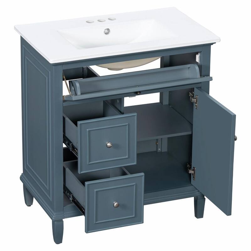 30 Inch Bathroom Vanity with Sink, Modern Vanity Cabinet with One Flip Drawer and Two Storage Drawers