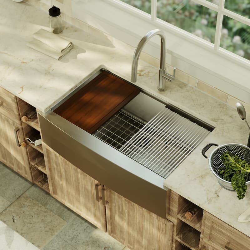 Karran 33" Undermount Large Single Bowl Stainless Steel Farmhouse Workstation Sink