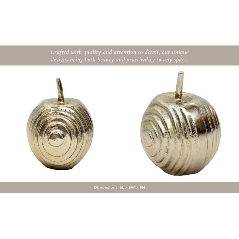 Aluminum Apple Sculpture with Modern Textured Design - 6" Gold - 5" x 5" x 6"