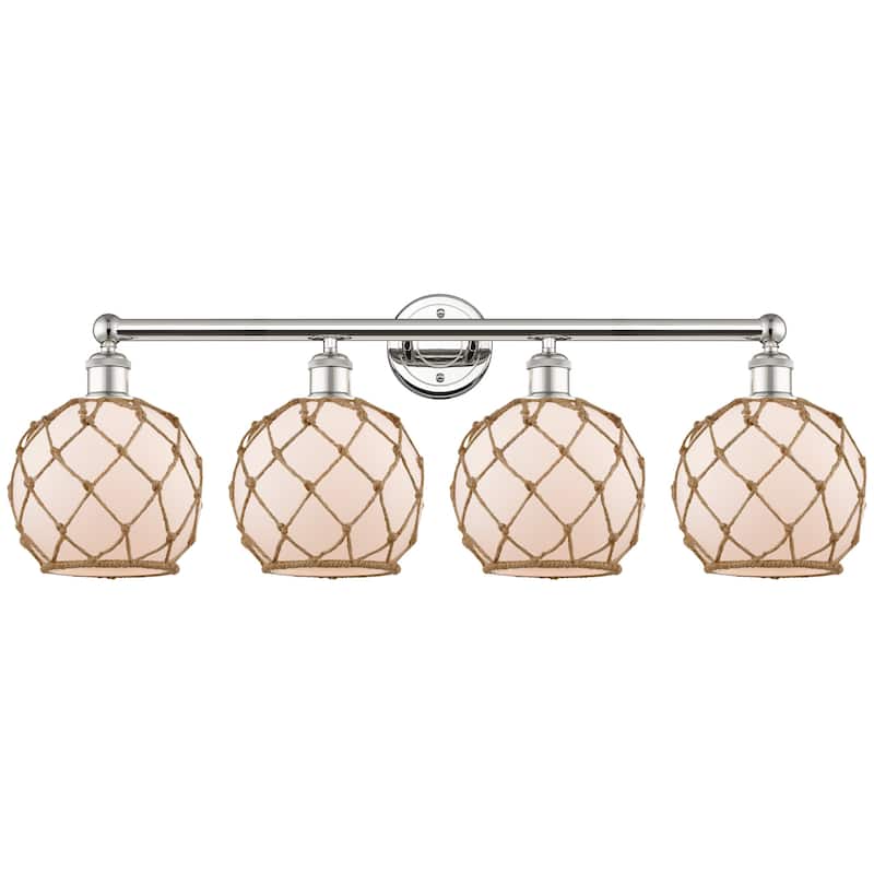 Innovations Lighting 616-4W-13-35 Farmhouse Rope Vanity Farmhouse Rope - Polished Nickel / White Glass with Brown Rope