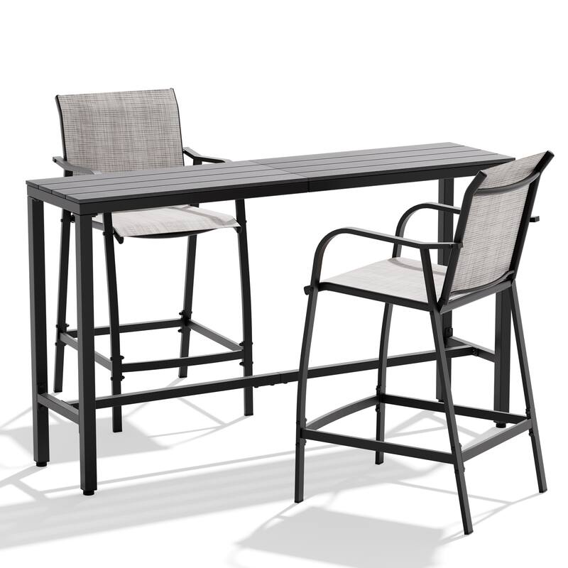 Outdoor Patio Bar Stools Set Rectangle Bar Table with Barstools
