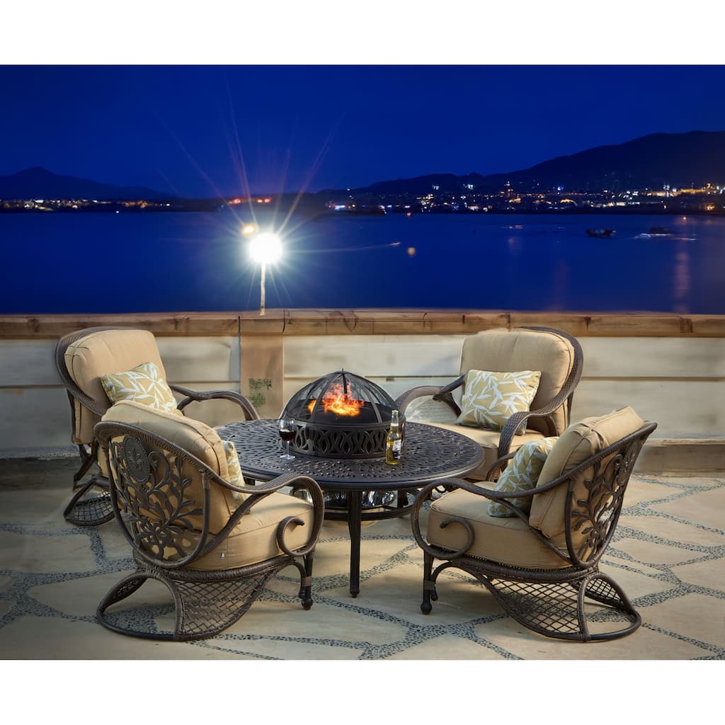 Grand Bonaire Weave Backyard Casual Conversation Fire Pit Chat Table Set - N/A