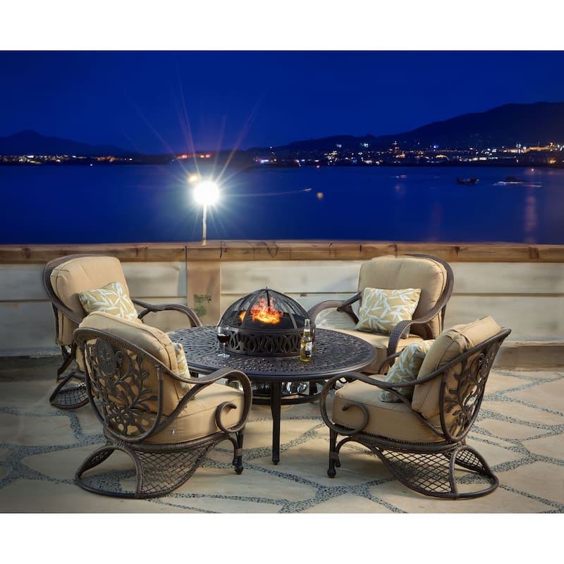 Grand Bonaire Weave Backyard Casual Fire Pit Table With Accessories - N/A