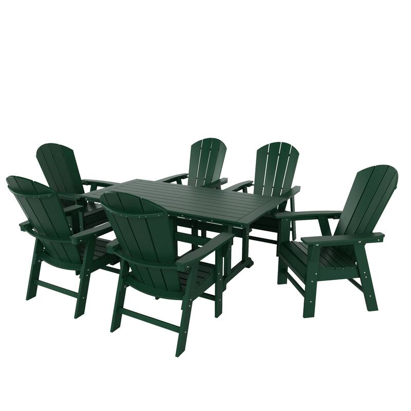 Laguna Hdpe All Weather Outdoor Patio Rectangular Adirondack Dining Chairs With Table (7-Piece Set)