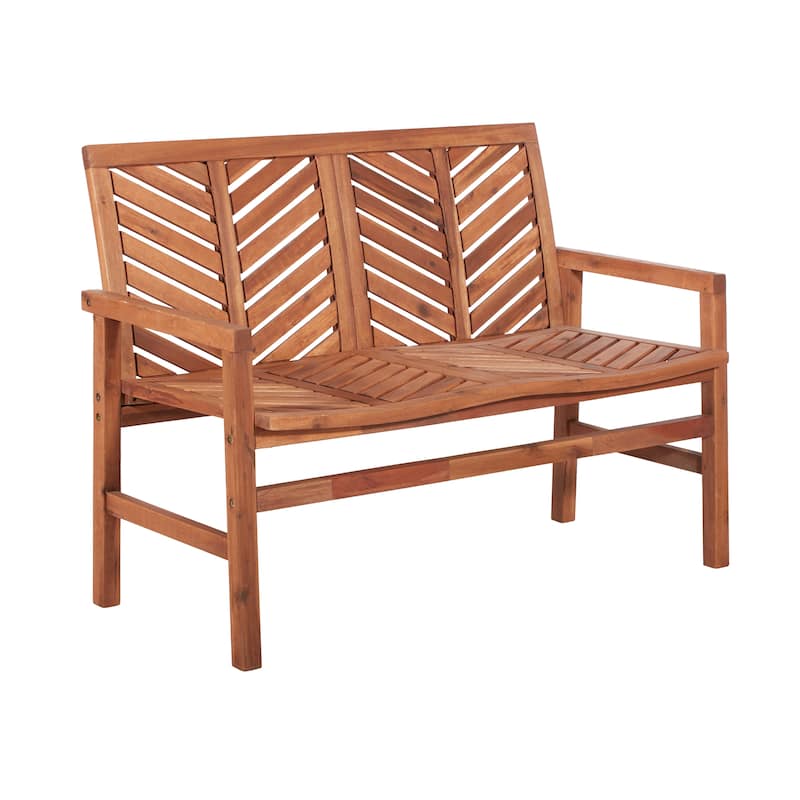Walker Edison Acacia Wood Outdoor Chevron Love Seat