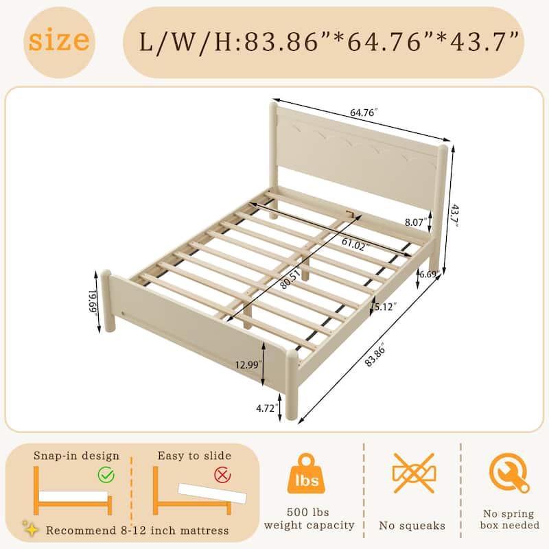 Queen Size Wood Platform Bed Frame with Headboard and Wooden Slat Support