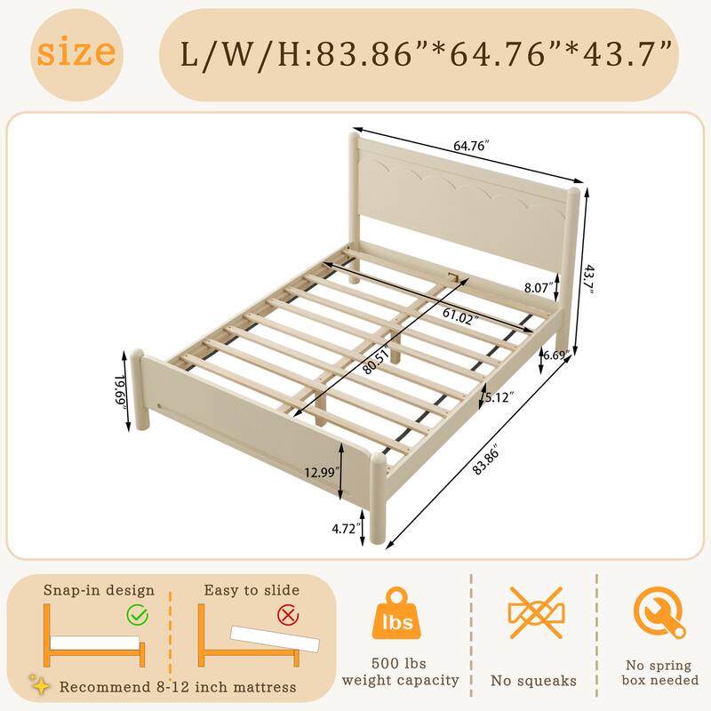 Queen Size Wood Platform Bed Frame with Headboard