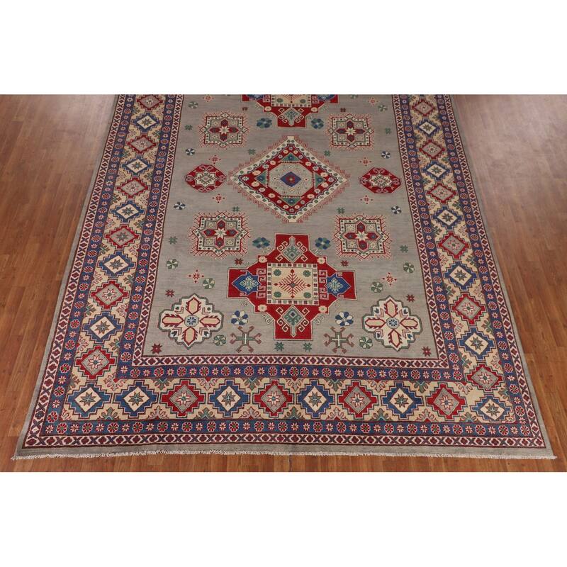 Geometric Kazak Large Area Rug Handmade Wool Carpet - 9'7" x 13'7"