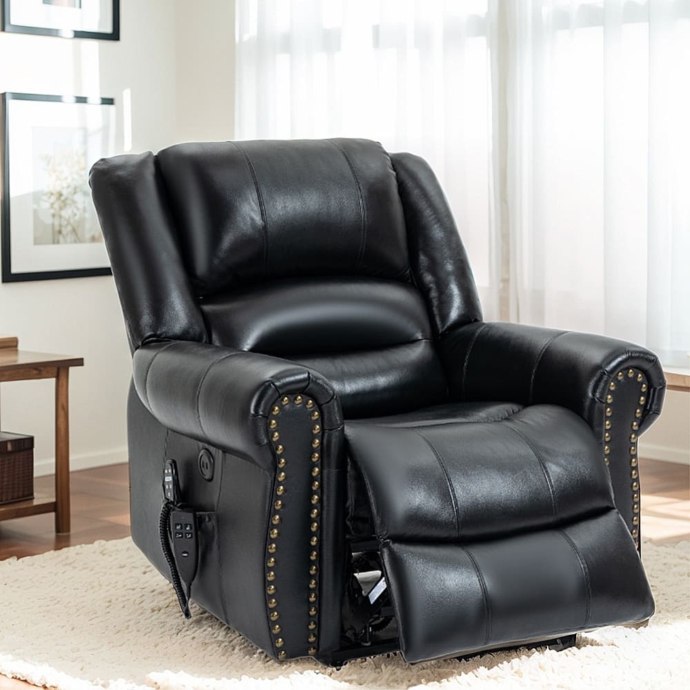 Dual Motor Genuine Leather Lift Recliners, Massage & Heat, USB Ports