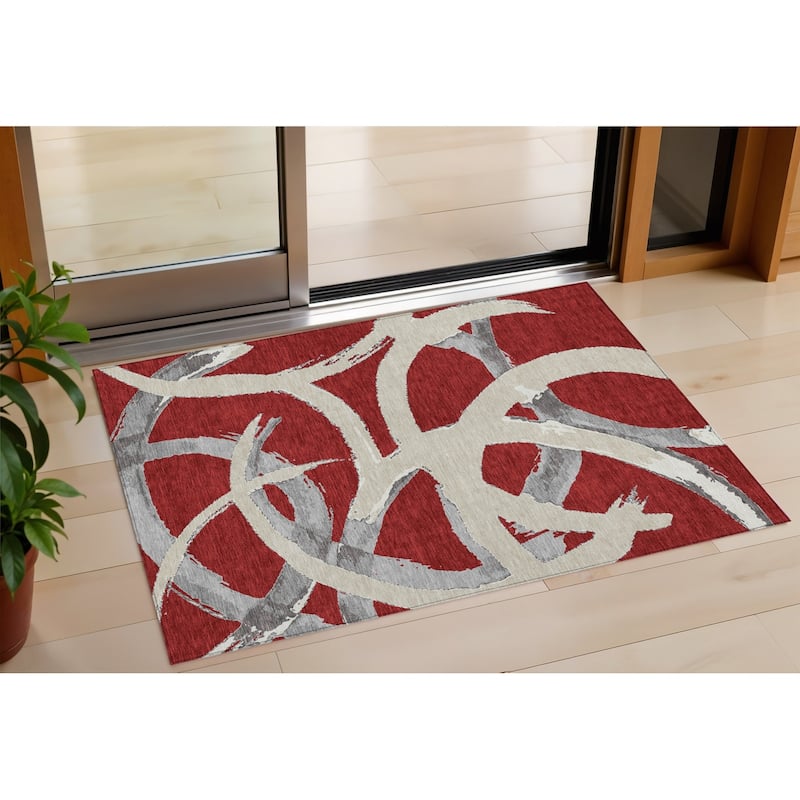 HomeRoots Abstract Transitional Rectangle Outdoor Rug - 3' x 5'