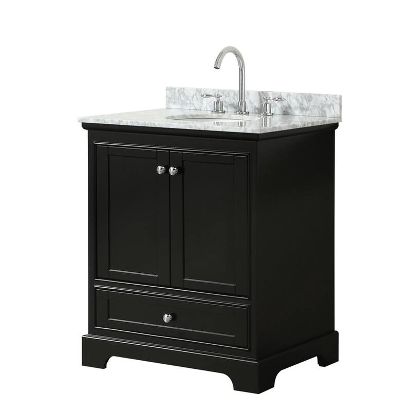 Wyndham Collection Deborah 30" Free Standing Single Vanity Set with - Dark Espresso / White Carrara Marble Top / - Espresso Finish