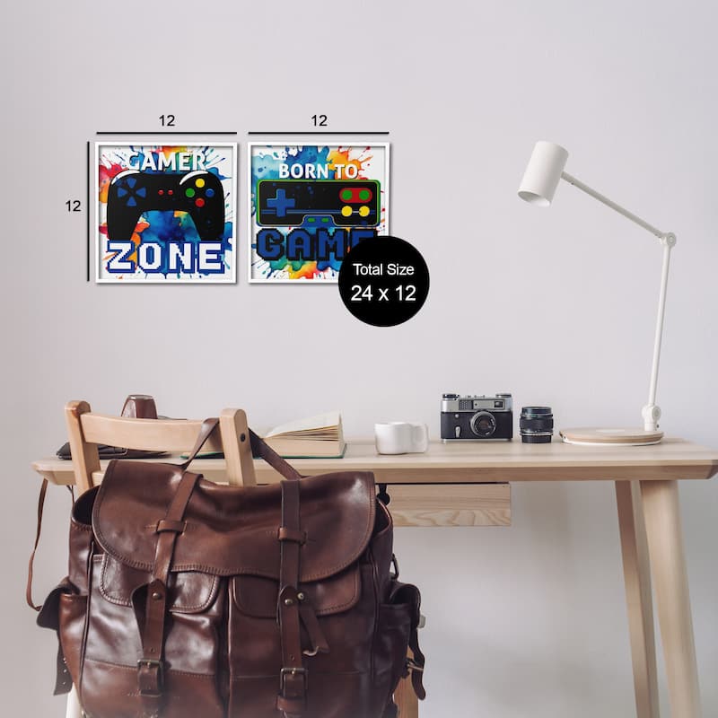 Stupell Gamer Zone on Splash Framed Giclee Art Design By Kim Allen (Set of 2)