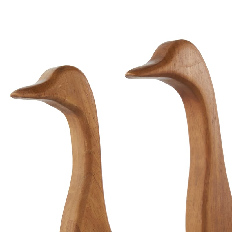Brown Wood Abstract Minimalistic Duck Decorative Garden Sculpture with Black Metal Feet (Set of 2)