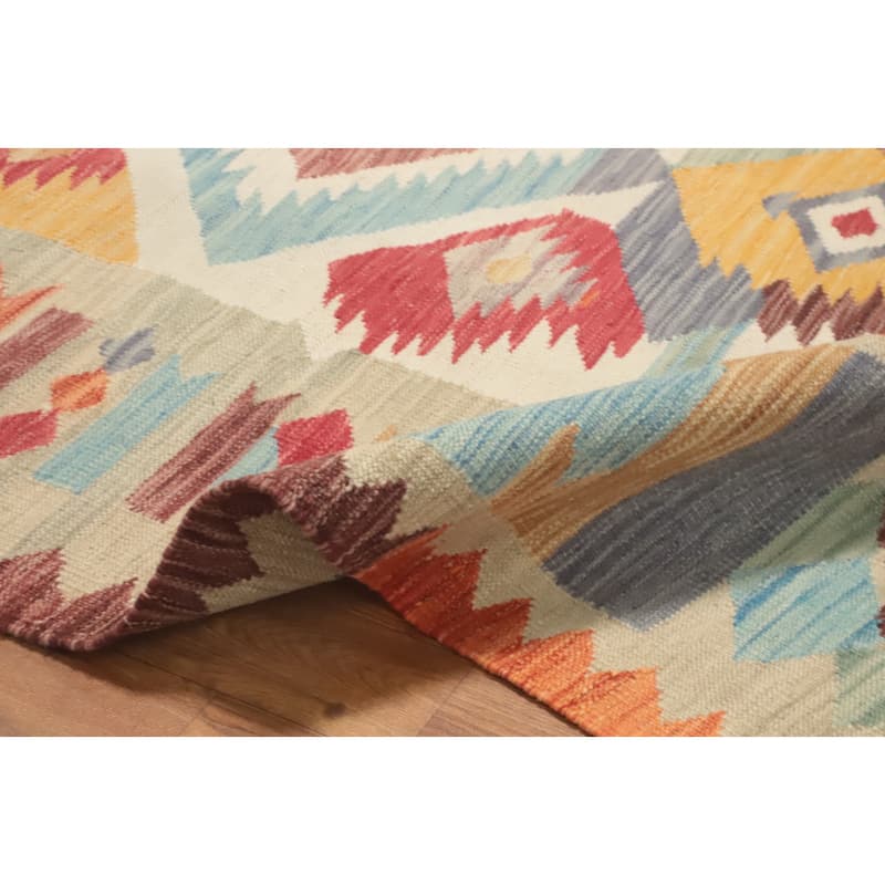 Hand Woven Oriental 100% Wool Carpet Southwestern Tribal Multi-Colored Kilim Area Rug - 5' 10'' X 4' 1''