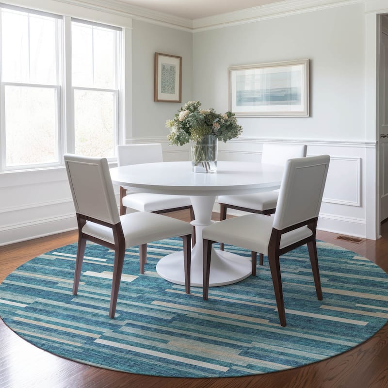 Machine Washable Indoor/ Outdoor Chantille Stripes Modern Rug