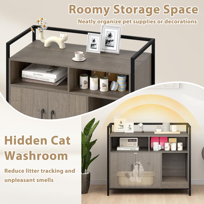 Gymax Cat Litter Box Enclosure w/ Storage Compartments Removable