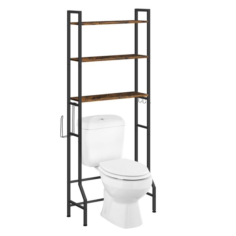 3 Tier Above Toilet Storage Rack for Bathroom with Metal Frame and Hooks