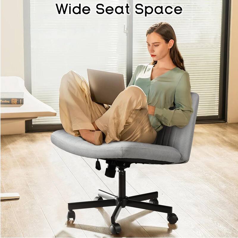 Bossin Criss Cross Chair Armless Office Desk Chair with Wheels,Fabric Padded Cross Legged Chair, Swivel Wide Seat Vanity Chair