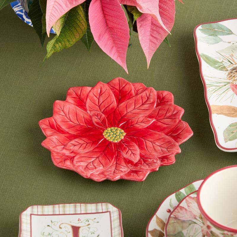 Certifed International Winter Blooms 3-D Poinsettia Platter 13" - 13 L x 13 W x 1.125 H