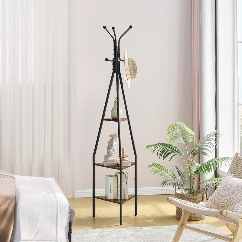 3-Tier Coat Rack Freestanding with Hooks - 8.47"D x 16.93"W x 73.62"H