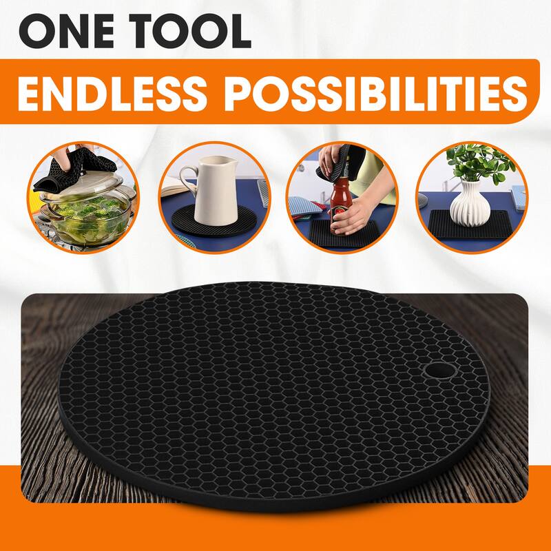 Cheer Collection Silicone Trivets Set of 4 Flexible Heat Resistant Kitchen Mats for Hot Pots and Pans
