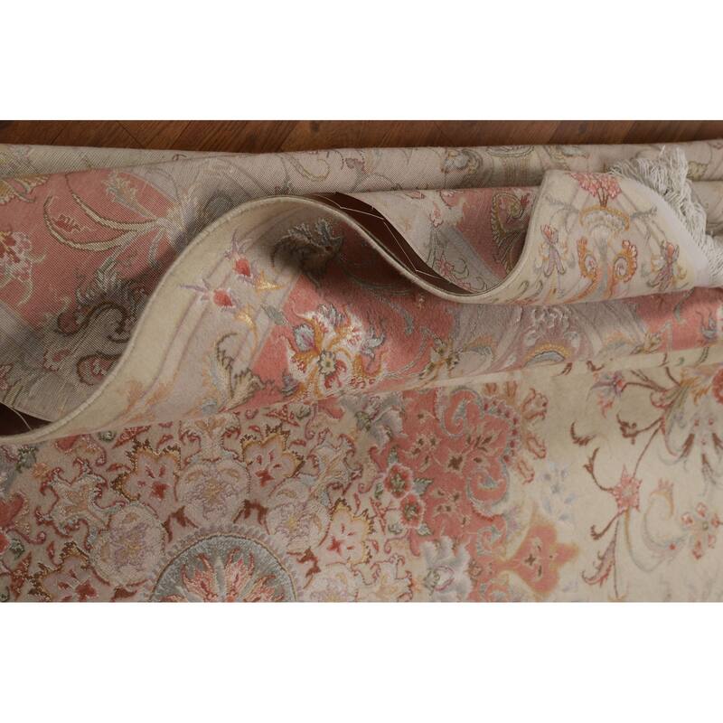 Floral Vegetable Dye Signed Tabriz Persian Rug Handmade Wool Carpet - 6'6"x 9'9"